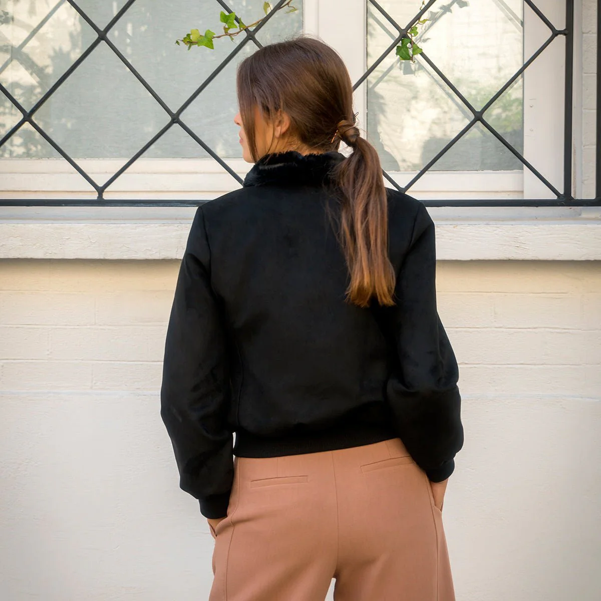 Vickie Black Vegan Suede Jacket with Faux Fur Lining (Women) - Image 4