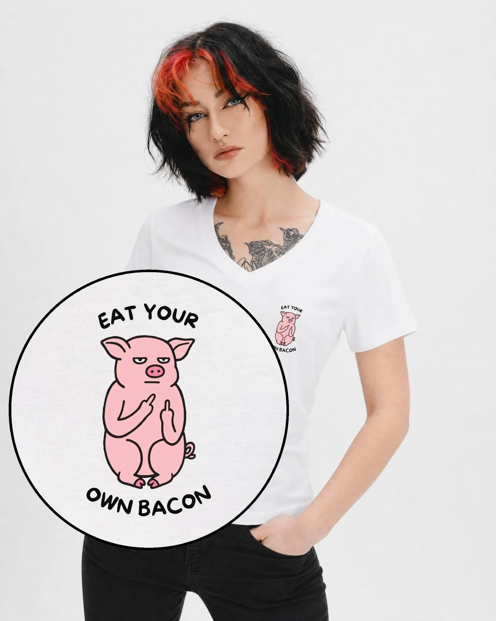 Eat Your Own Bacon Women's V Neck T-Shirt