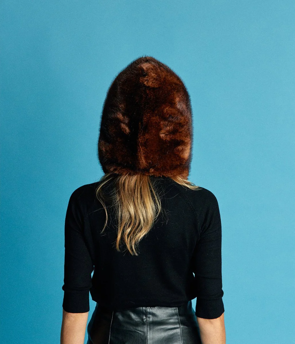 Suzon Warm Brown Vegan Fur Hooded Scarf - Image 3
