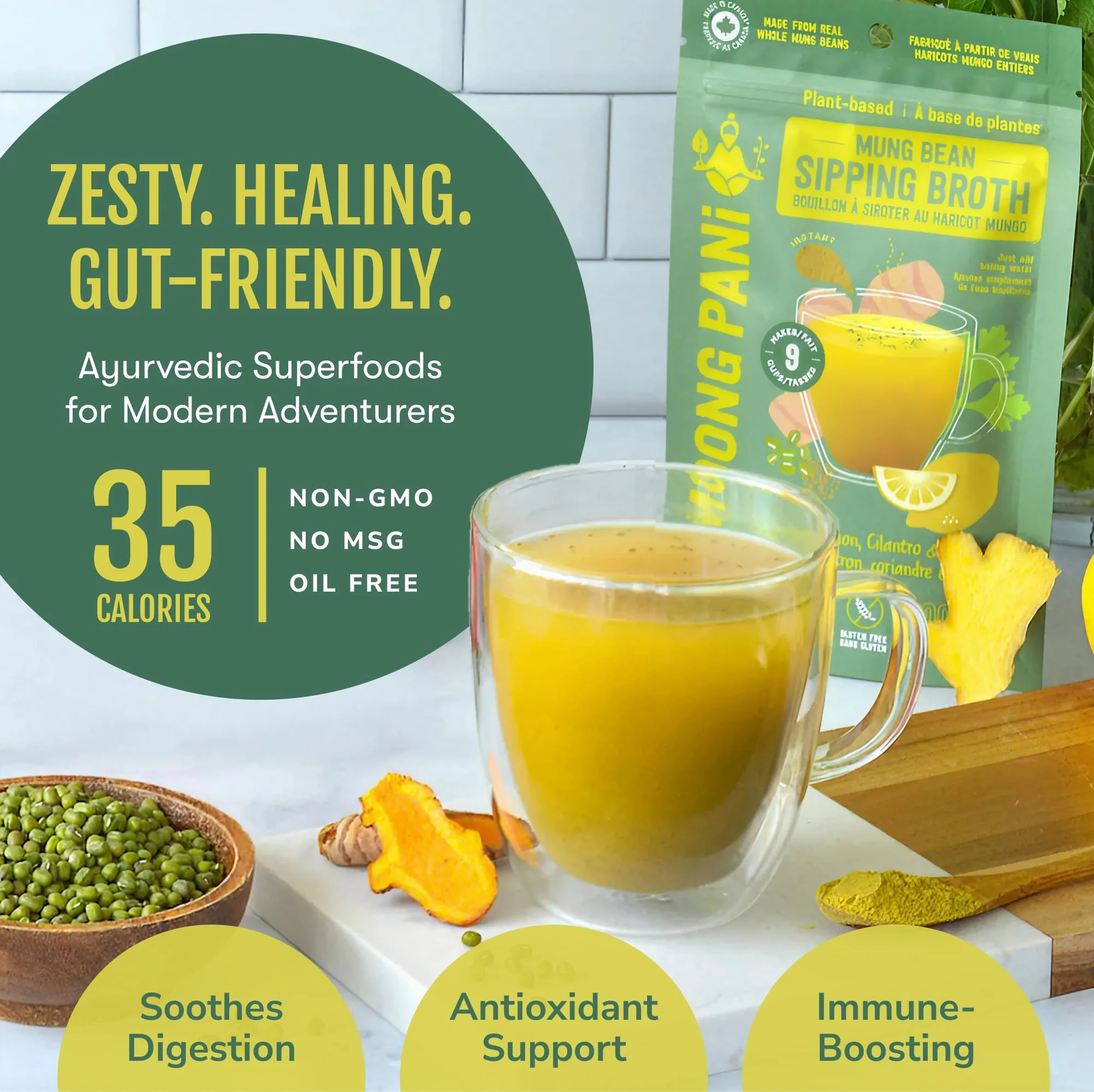 Ginger, Lemon, Turmeric Golden Broth | 18g Plant Protein per pouch | 9 cups - Image 3