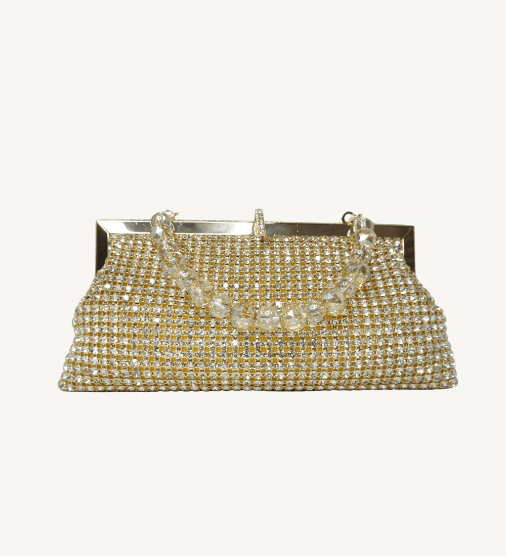 Gold with Crystals Frame Clutch - Image 4