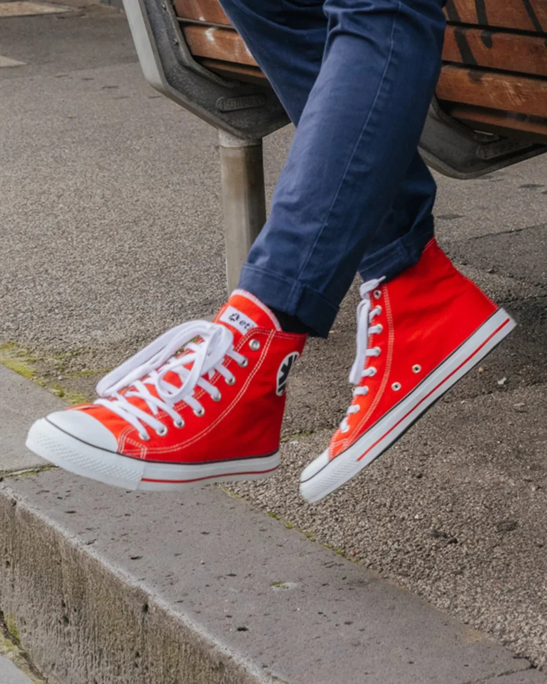 High Top Sneakers, Red & White - Image 2