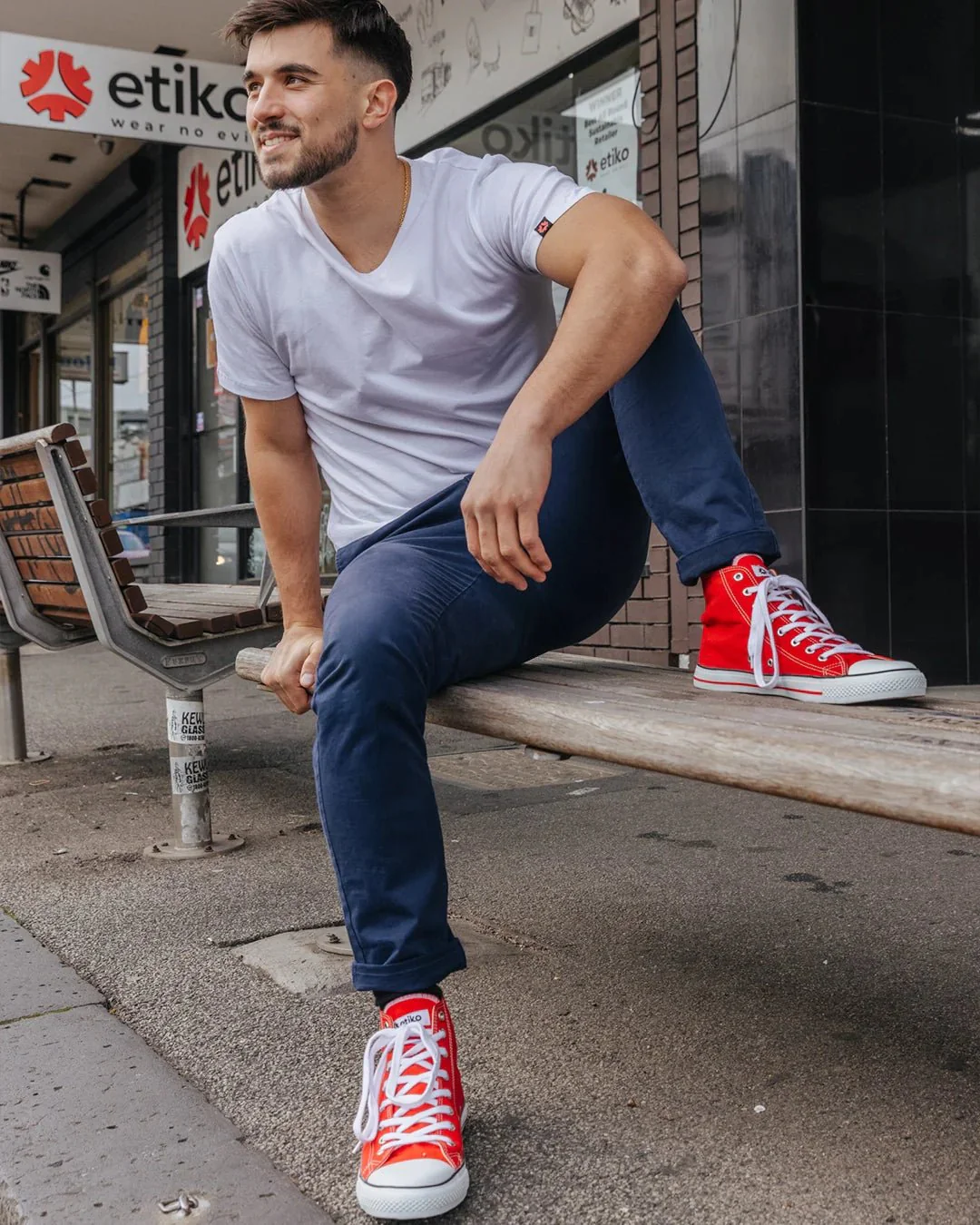 High Top Sneakers, Red & White - Image 3