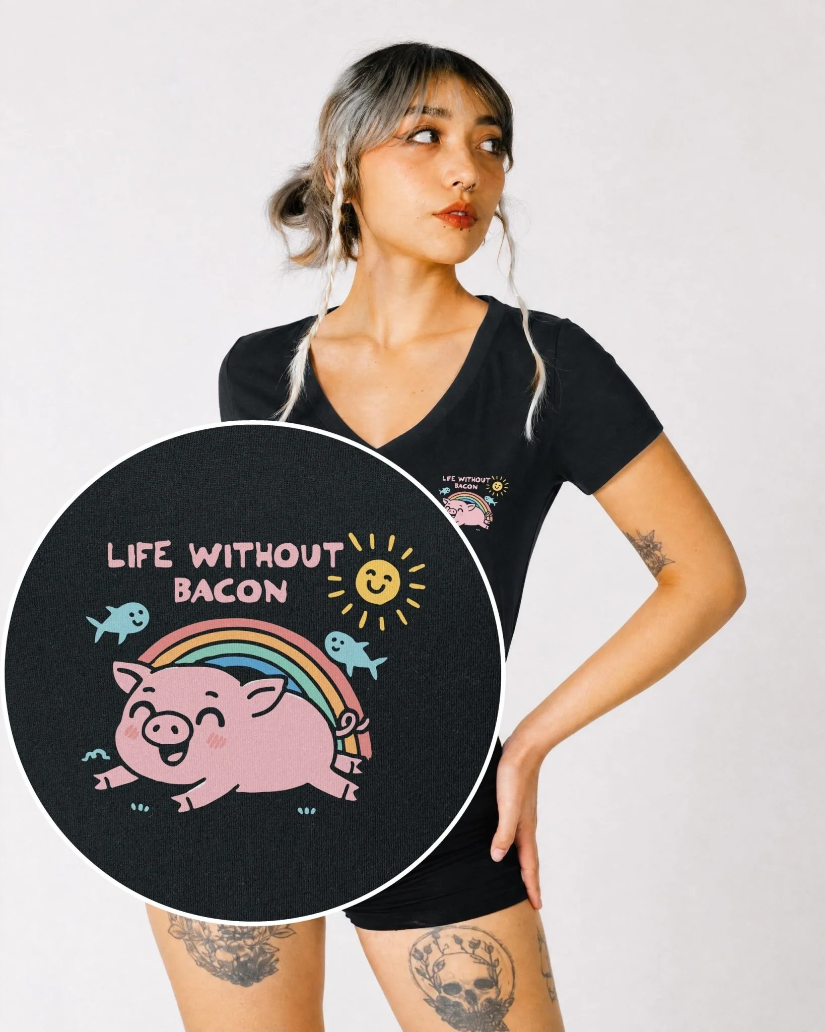 Life Without Bacon Women's V Neck T-Shirt