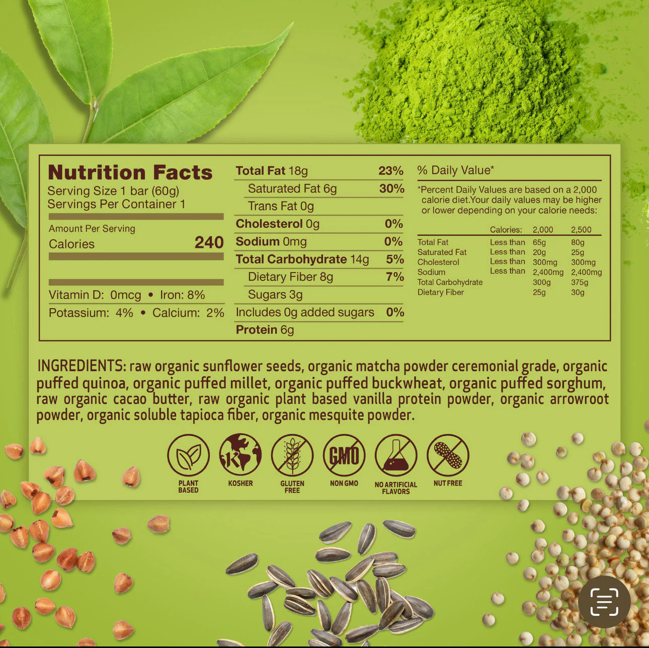 Matcha Vegan Plant Based Protein nutritional Bars. Pack of 12 - Image 7