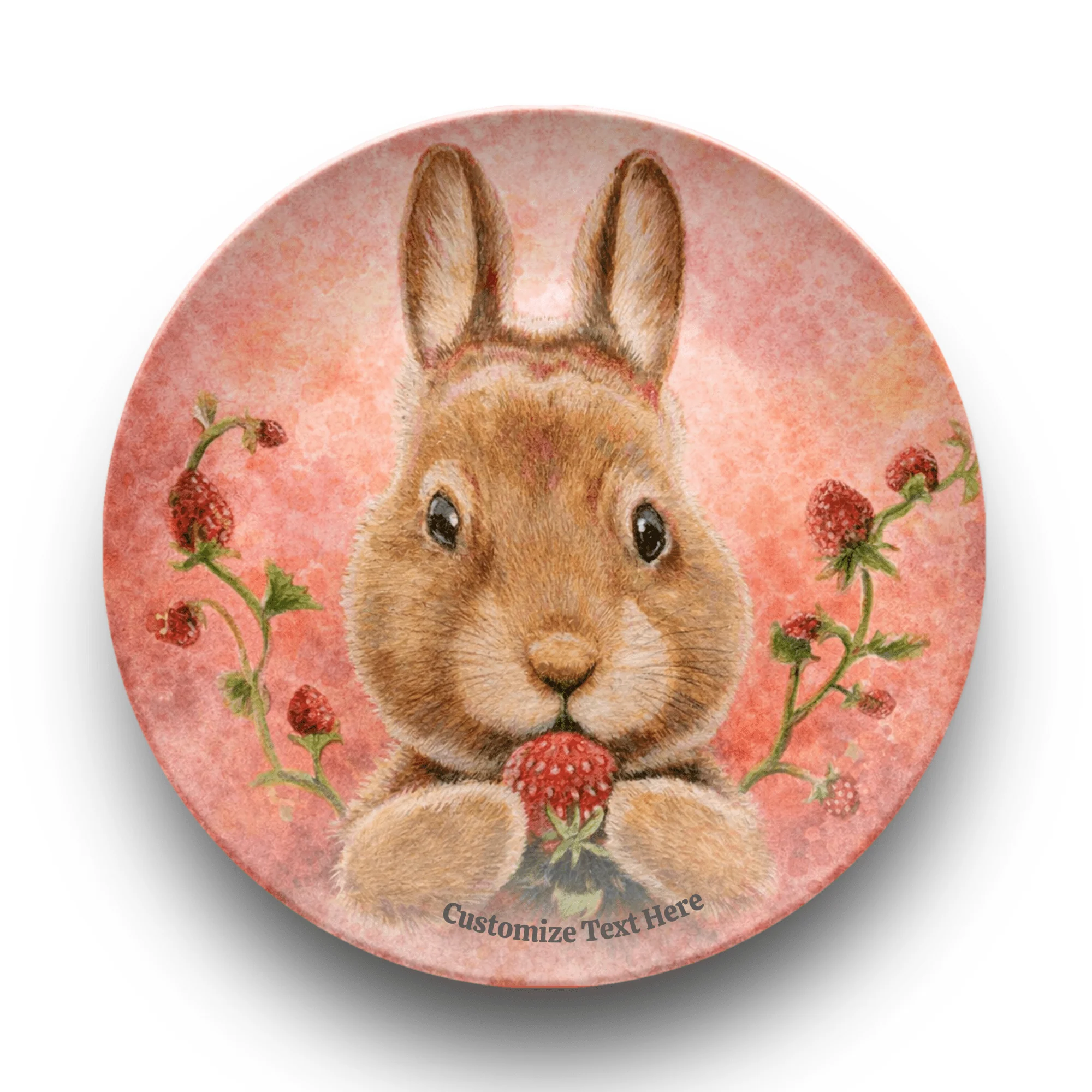Personalized Kids Plate & Bowl with Bunny & Strawberry – Whimsical Tableware for Children - Image 2