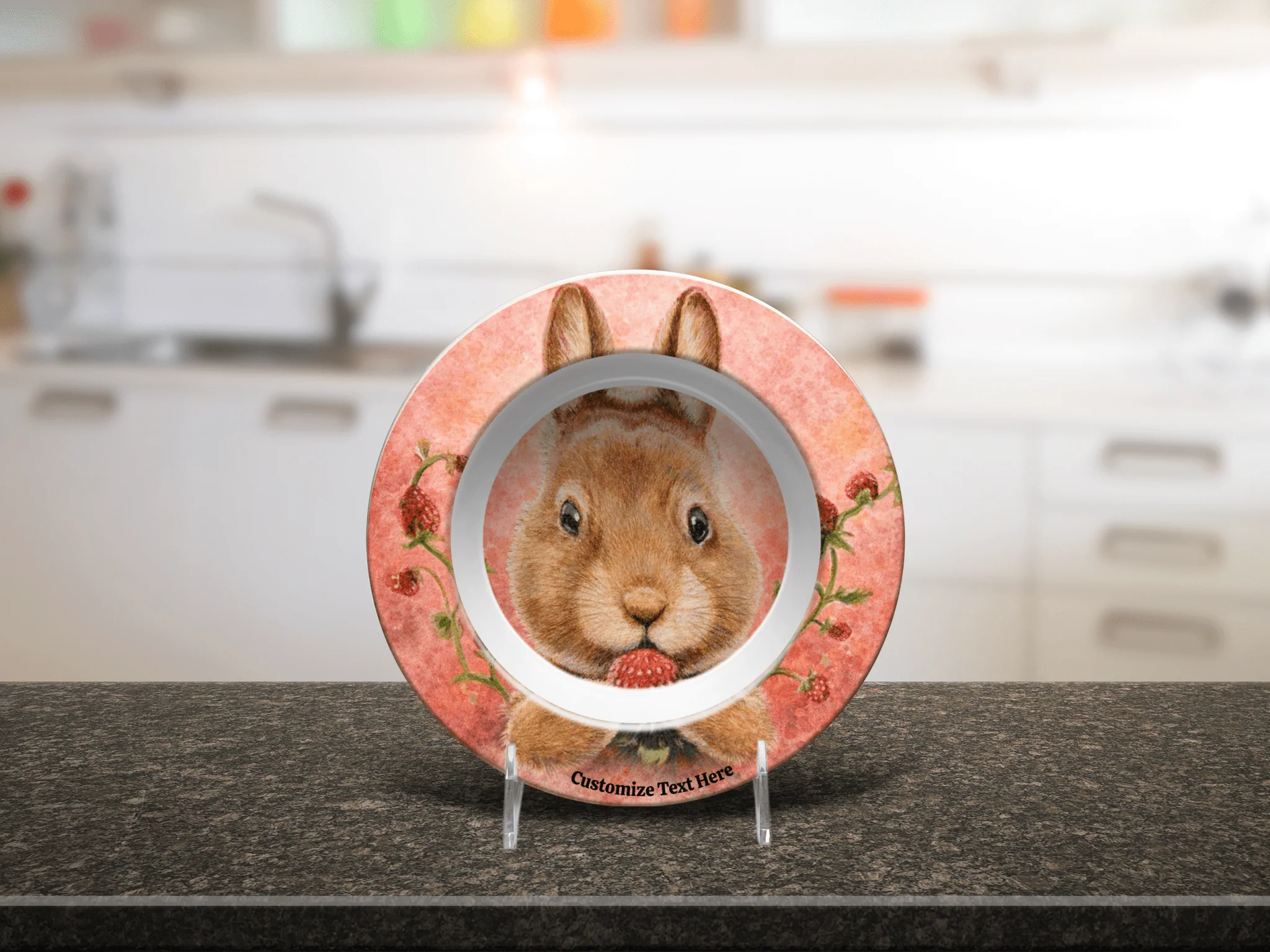 Personalized Kids Plate & Bowl with Bunny & Strawberry – Whimsical Tableware for Children - Image 8