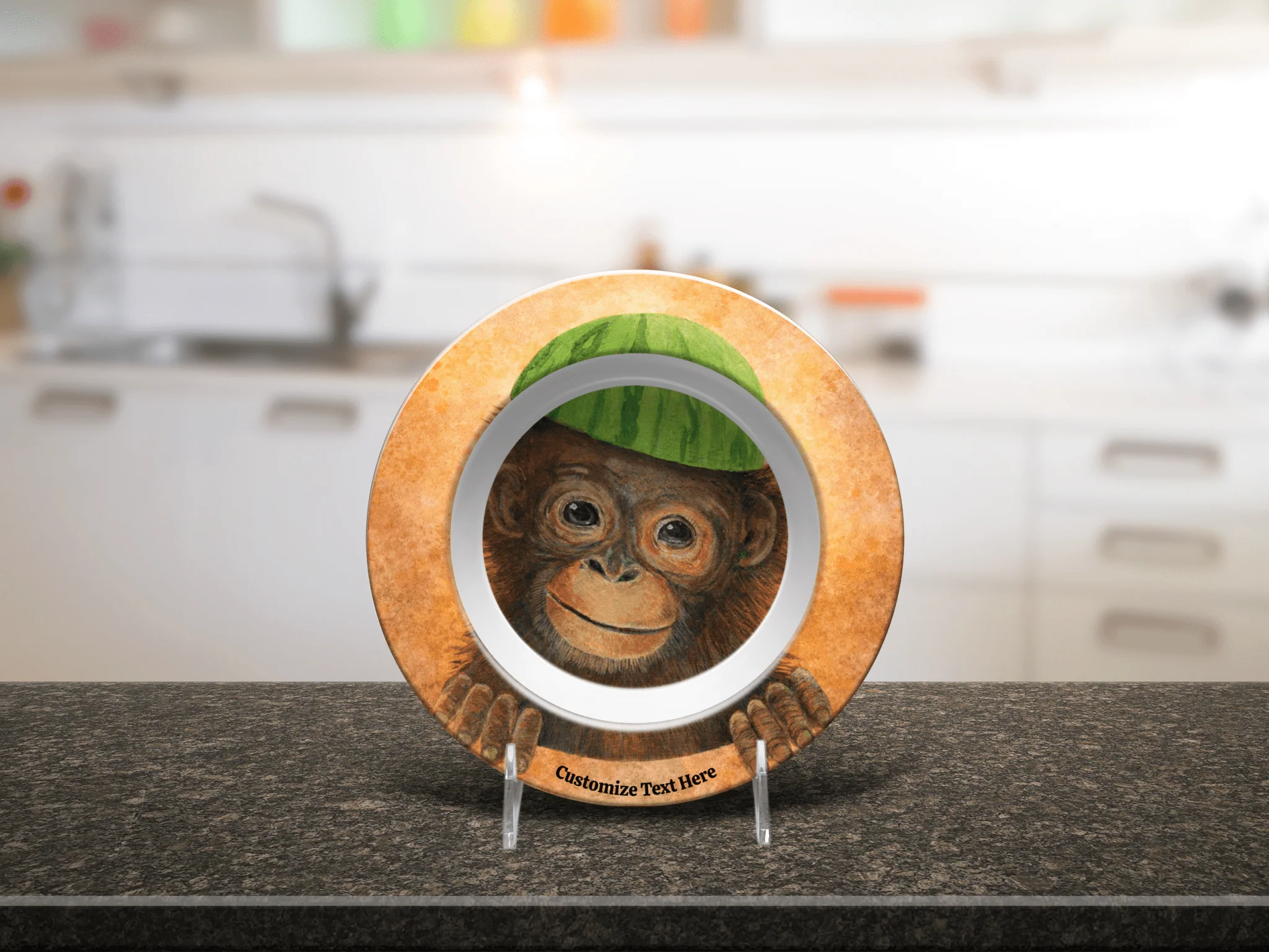 Personalized Kids Plate & Bowl with Monkey & Watermelon – Whimsical Tableware for Children - Image 6