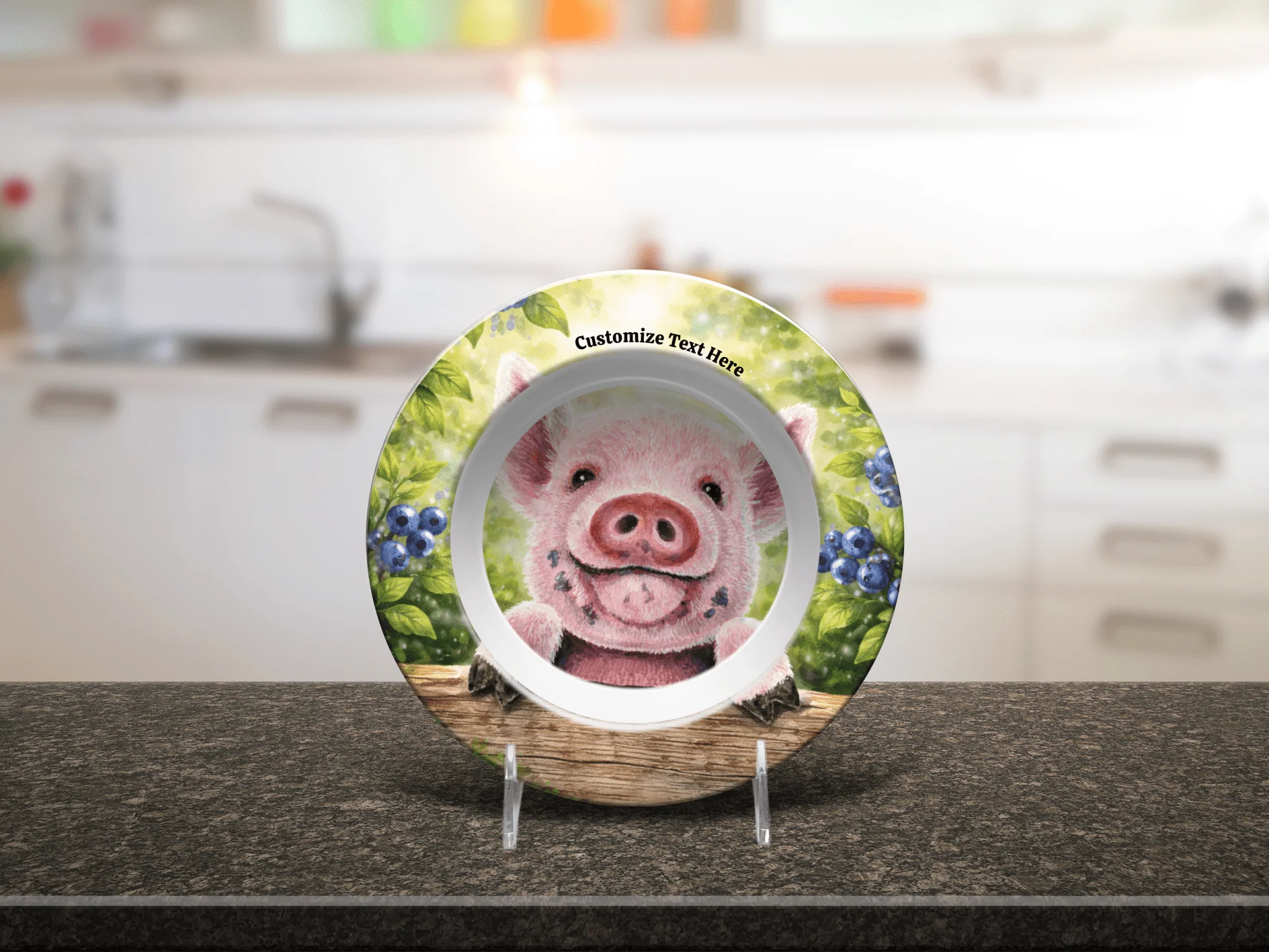 Personalized Kids Plate & Bowl with Pig & Blueberries – Whimsical Tableware for Everyone - Image 6