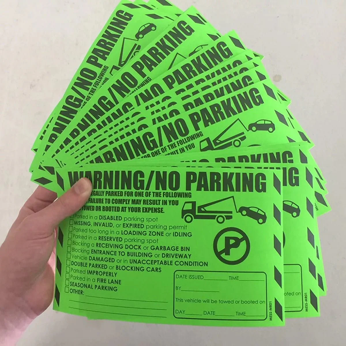 "Warning / No Parking" Green Very Hard to Remove Parking Stickers - Image 2