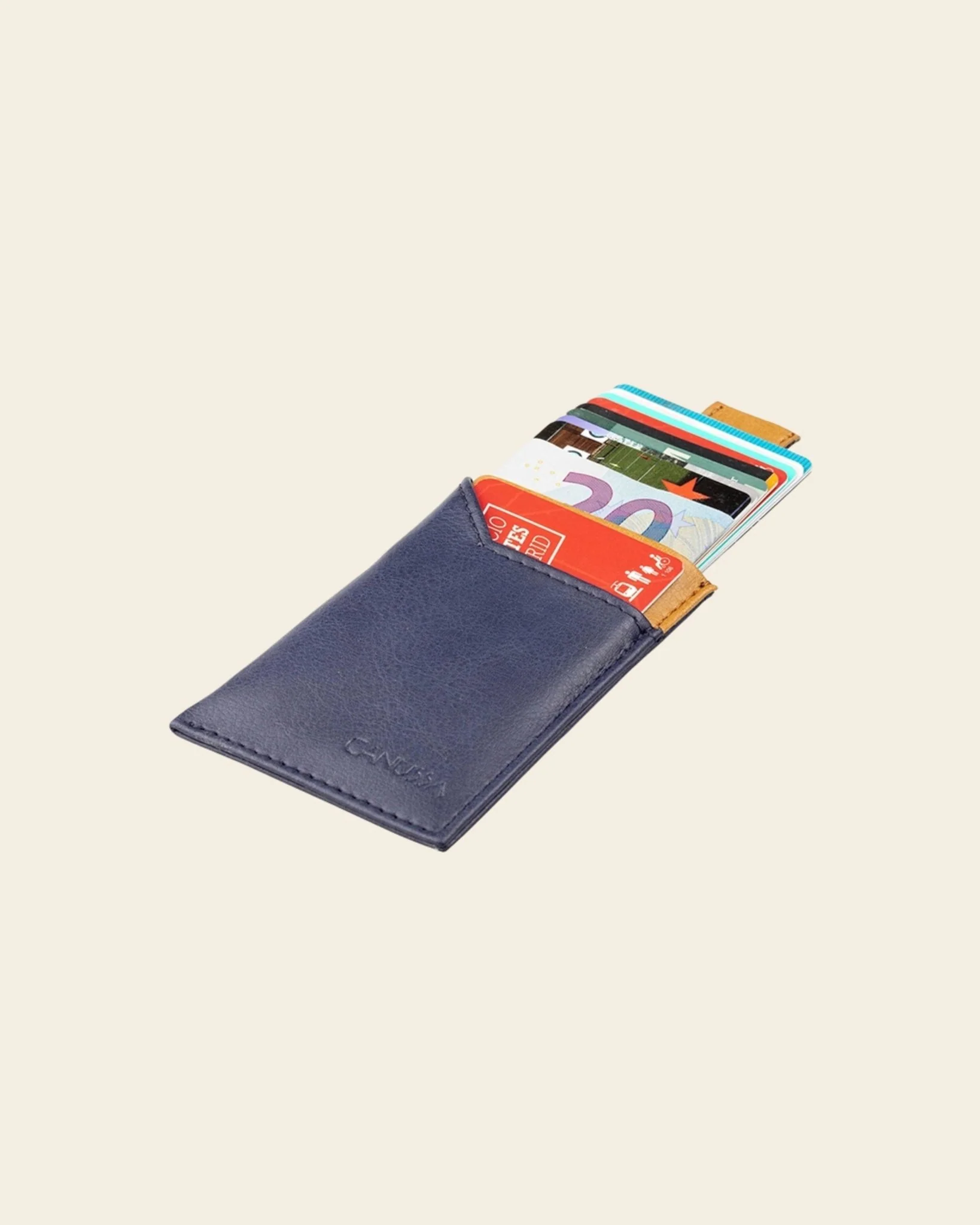 Waterproof slim card holder - Blue/Camel - Image 2